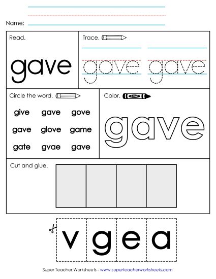 Worksheet 2: Gave (Printable PDF Worksheet)