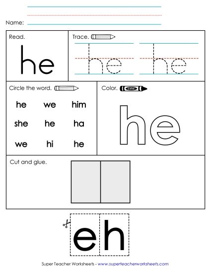 Worksheet 2: He (Printable PDF Worksheet)
