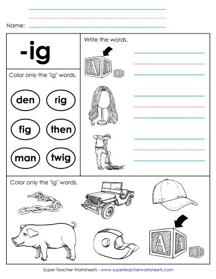 Worksheets - Worksheet 2 (-ig Words) (Printable PDF Worksheet)