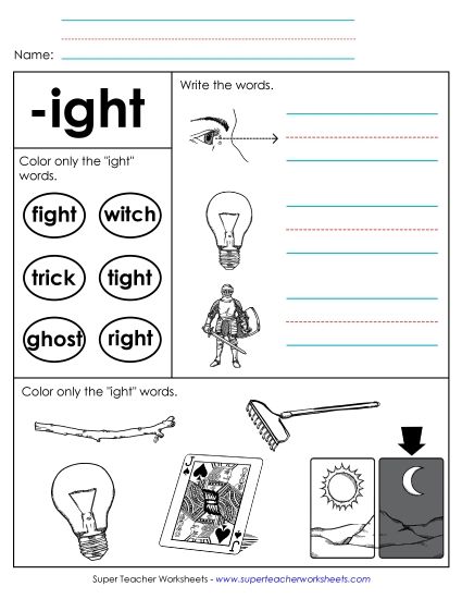 Worksheets - Worksheet 2 (-ight Words) (Printable PDF Worksheet)