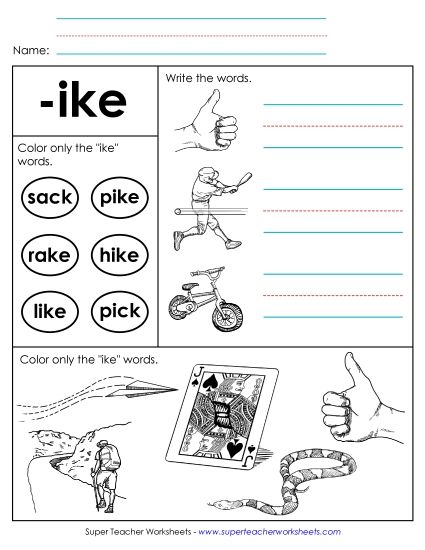 Worksheets - Worksheet 2 (-ike Words) (Printable PDF Worksheet)