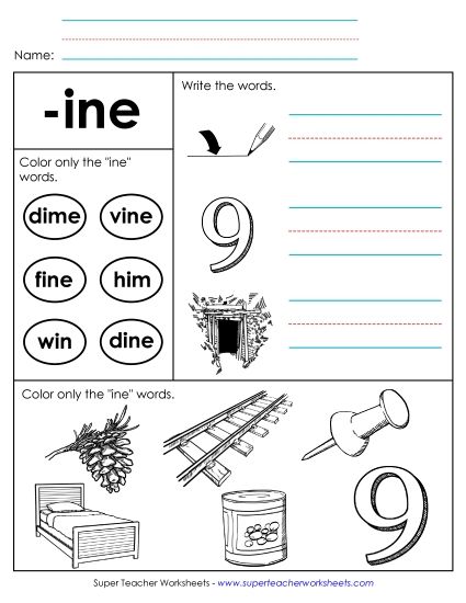 Worksheets - Worksheet 2 (-ine Words) (Printable PDF Worksheet)