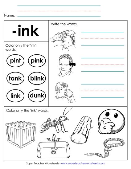 Worksheets - Worksheet 2 (-ink Words) (Printable PDF Worksheet)