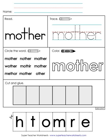 Worksheet 2: Mother (Printable PDF Worksheet)