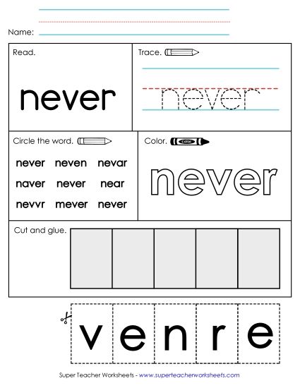 Worksheet 2: Never (Printable PDF Worksheet)
