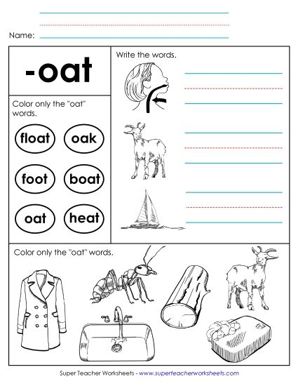 Worksheets - Worksheet 2 (-oat Words) (Printable PDF Worksheet)