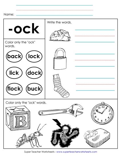 Worksheets - Worksheet 2 (-ock Words) (Printable PDF Worksheet)