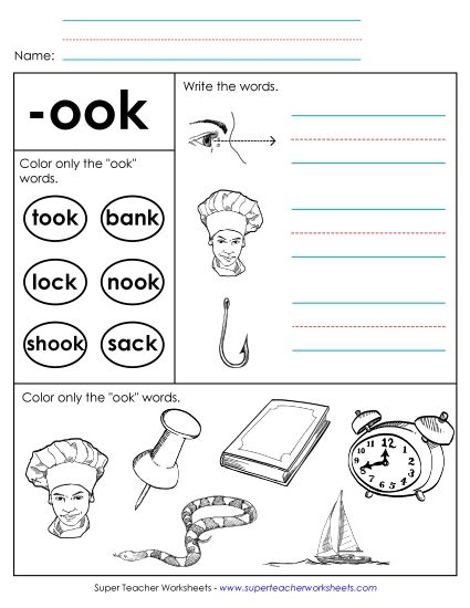 Worksheets - Worksheet 2 (-ook Words) (Printable PDF Worksheet)