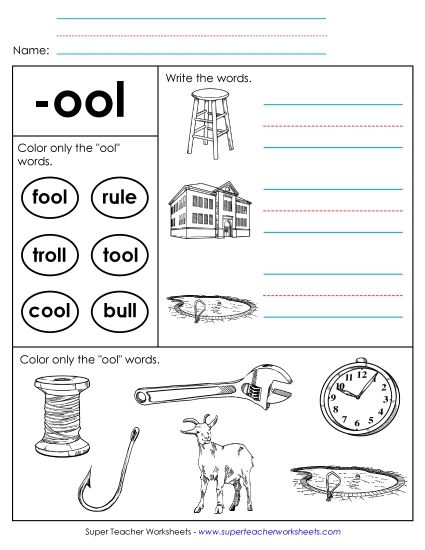 Worksheets - Worksheet 2 (-ool Words) (Printable PDF Worksheet)