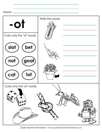 Worksheets - Worksheet 2 (-ot Words) (Printable PDF Worksheet)