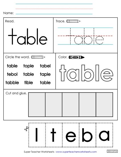 Worksheet 2: Table (Printable PDF Worksheet)