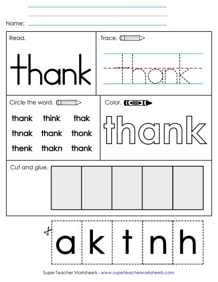 Worksheet 2: Thank (Printable PDF Worksheet)