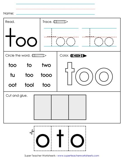 Worksheet 2: Too (Printable PDF Worksheet)