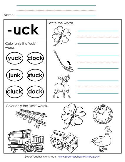 Worksheets - Worksheet 2 (-uck Words) (Printable PDF Worksheet)