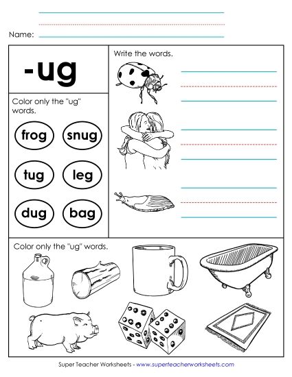 Worksheets - Worksheet 2 (-ug Words) (Printable PDF Worksheet)