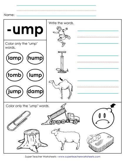 Worksheets - Worksheet 2 (-ump Words) (Printable PDF Worksheet)