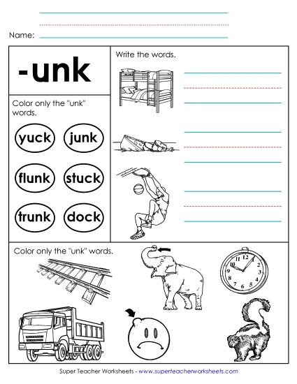 Worksheets - Worksheet 2 (-unk Words) (Printable PDF Worksheet)