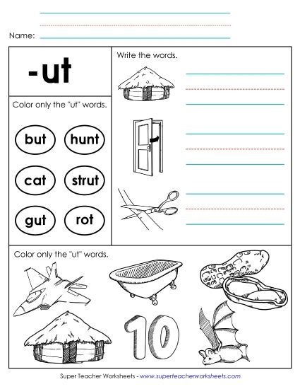 Worksheets - Worksheet 2 (-ut Words) (Printable PDF Worksheet)