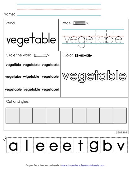 Worksheet 2: Vegetable (Printable PDF Worksheet)