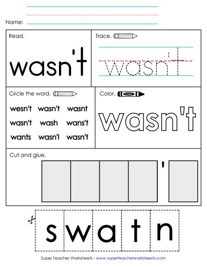 Worksheet 2: Wasn't (Printable PDF Worksheet)