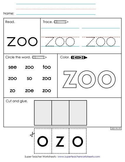 Worksheet 2: Zoo (Printable PDF Worksheet)