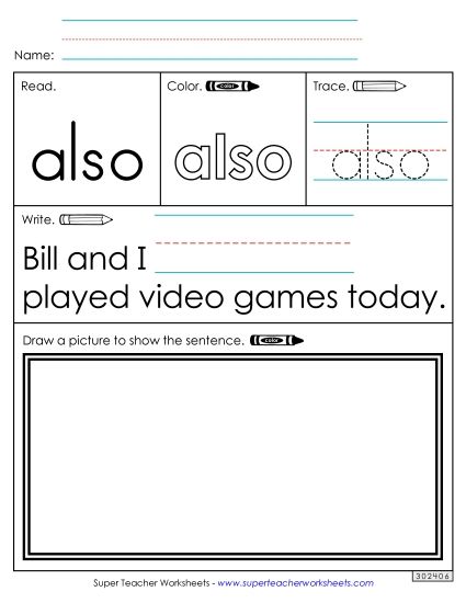 Worksheet 3: Also (Printable PDF Worksheet)