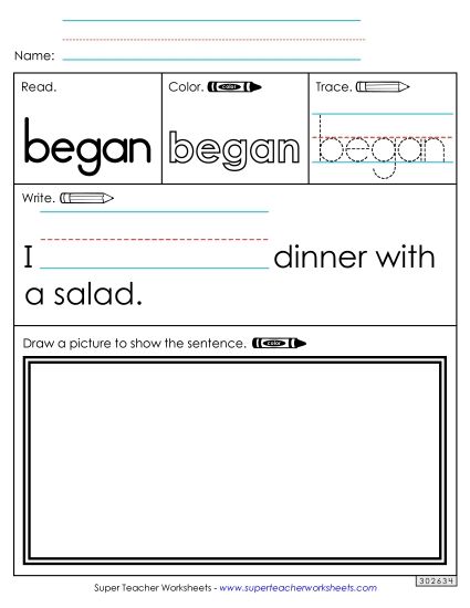 Worksheet 3: Began (Printable PDF Worksheet)