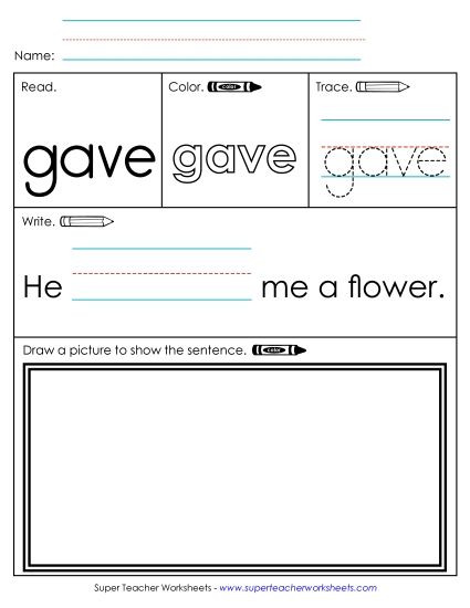 Worksheet 3: Gave (Printable PDF Worksheet)