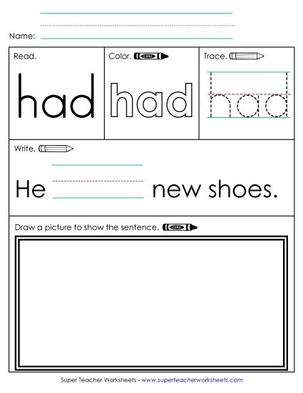 Worksheet 3: Had (Printable PDF Worksheet)