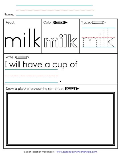 Worksheet 3: Milk (Printable PDF Worksheet)