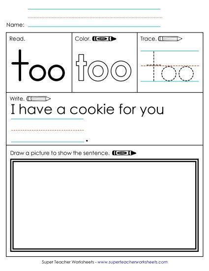 Worksheet 3: Too (Printable PDF Worksheet)