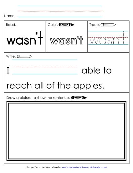 Worksheet 3: Wasn't (Printable PDF Worksheet)
