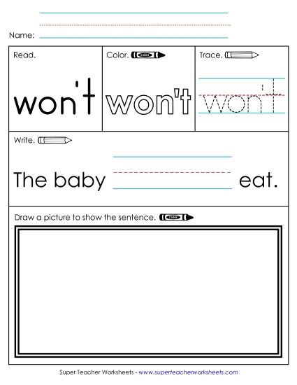 Worksheet 3: Won't (Printable PDF Worksheet)
