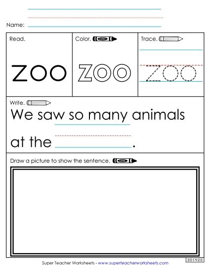 Worksheet 3: Zoo (Printable PDF Worksheet)