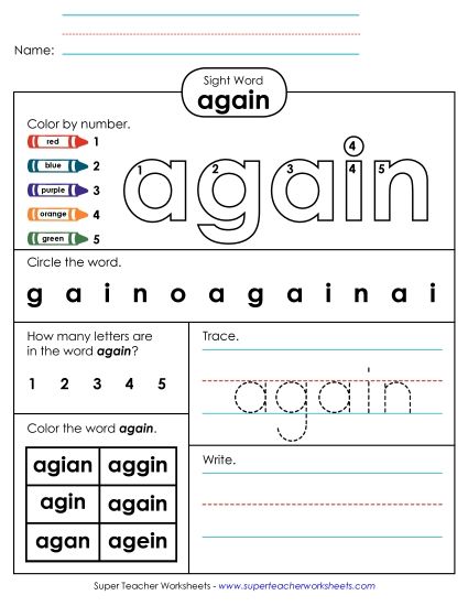 Worksheet 4: Again (Printable PDF Worksheet)