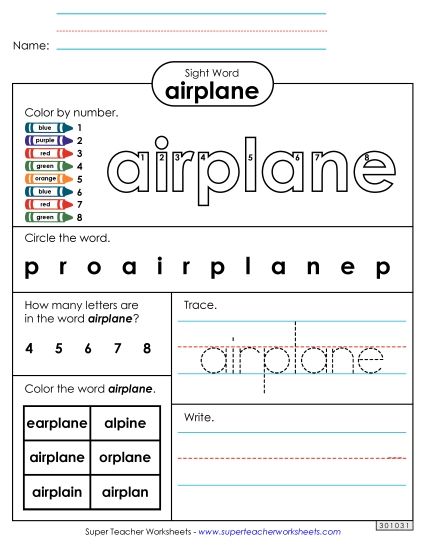 Worksheet 4: Airplane (Printable PDF Worksheet)