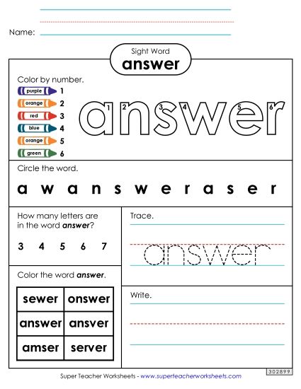 Worksheet 4: Answer (Printable PDF Worksheet)