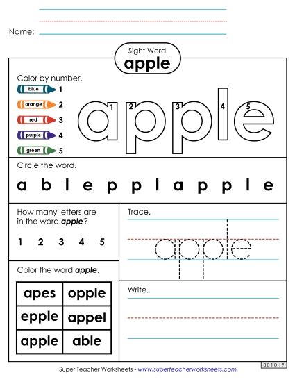Worksheet 4: Apple (Printable PDF Worksheet)