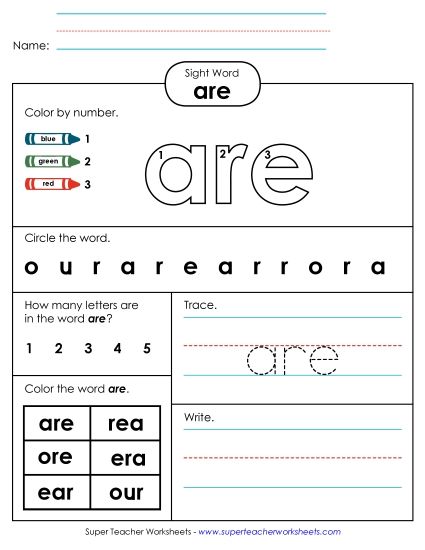 Worksheet 4: Are (Printable PDF Worksheet)