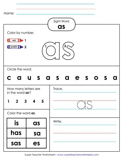 Worksheet 4: As (Printable PDF Worksheet)