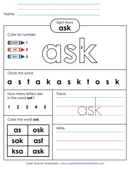 Worksheet 4: Ask (Printable PDF Worksheet)