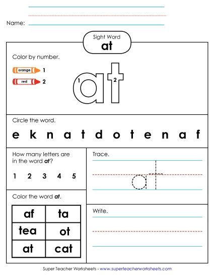 Worksheet 4: At (Printable PDF Worksheet)