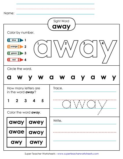 Worksheet 4: Away (Printable PDF Worksheet)