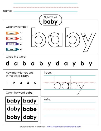 Worksheet 4: Baby (Printable PDF Worksheet)