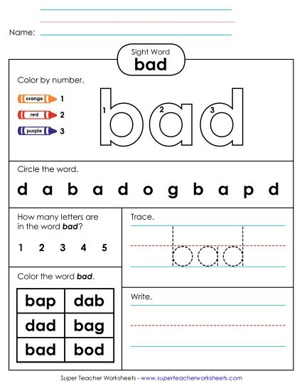 Worksheet 4: Bad (Printable PDF Worksheet)