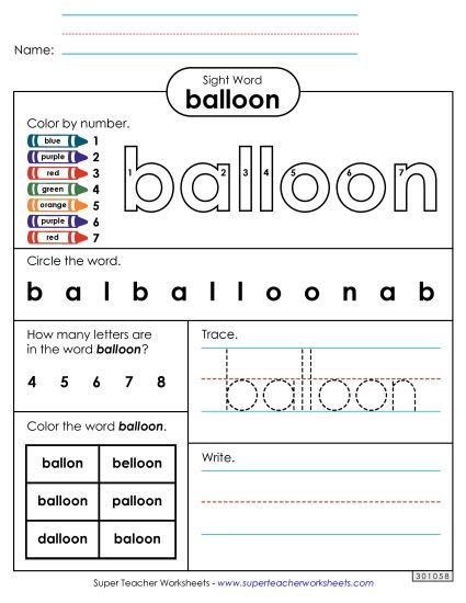 Worksheet 4: Balloon (Printable PDF Worksheet)