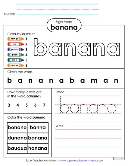 Worksheet 4: Banana (Printable PDF Worksheet)