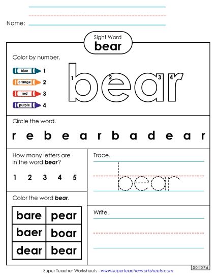 Worksheet 4: Bear (Printable PDF Worksheet)