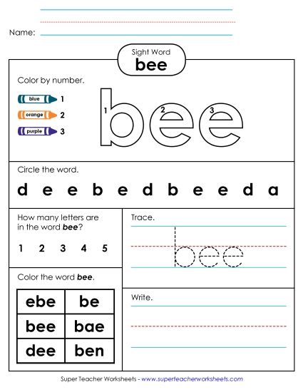 Worksheet 4: Bee (Printable PDF Worksheet)