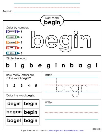 Worksheet 4: Begin (Printable PDF Worksheet)
